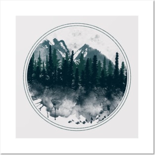 Foggy Forest Moody Watercolor Landscape Posters and Art